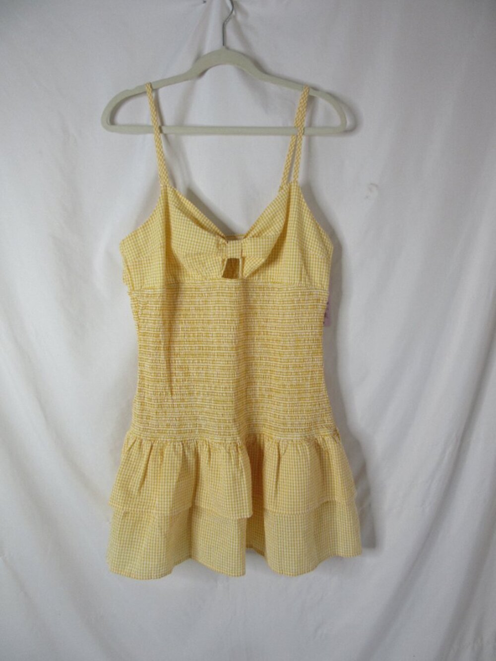 Wild Fable Mini Dress Yellow White Gingham Smocked Sun Dress Size XL NWT